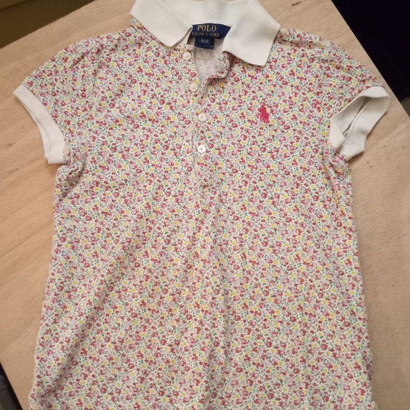 Sz.7 Girls Polo by Ralph Lauren Floral Collared Tee - Picture 1 of 4